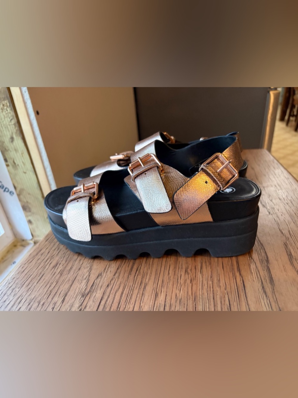Platform Buckle Sandals in Rose Gold